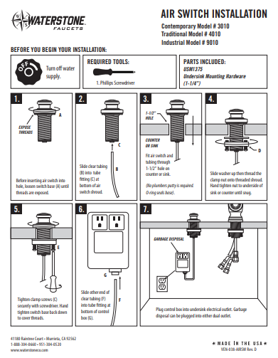 Waterstone Traditional 4010-MB  Air Garbage Disposal Switch